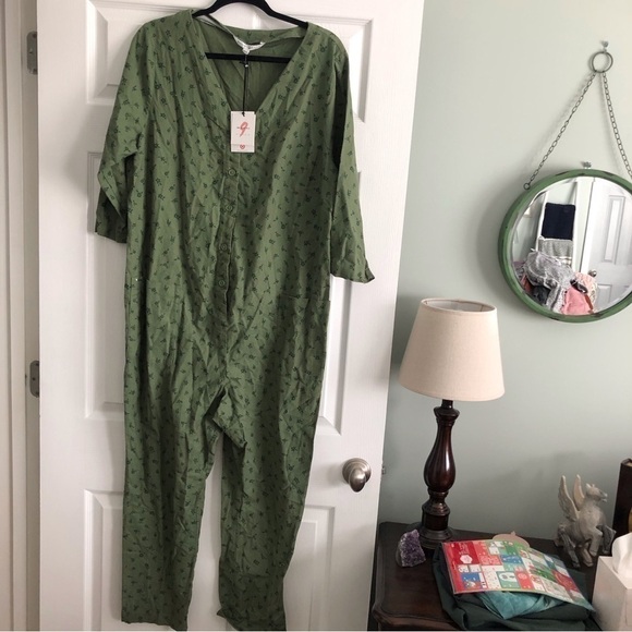 The Nines by Hatch Green floral flannel jumpsuit in size XXL - Picture 1 of 9